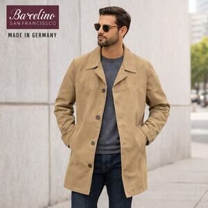 Barcelino SF Tan Car Coat Men’s 42R Made in Germany Cotton Zip Pockets